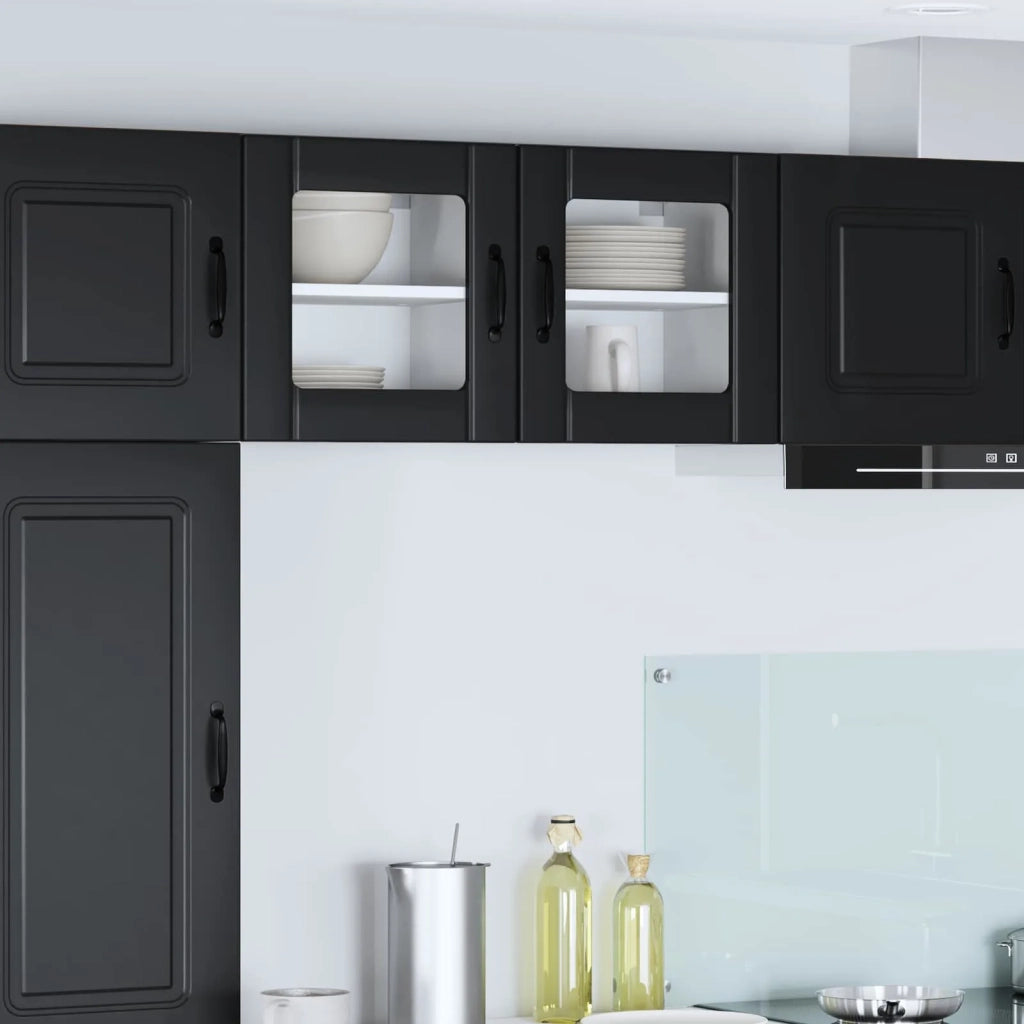 Pensile da cucina | Mobile in vetro da parete LUCCA 2 pz Nero 40 x 31 x 40 cm
