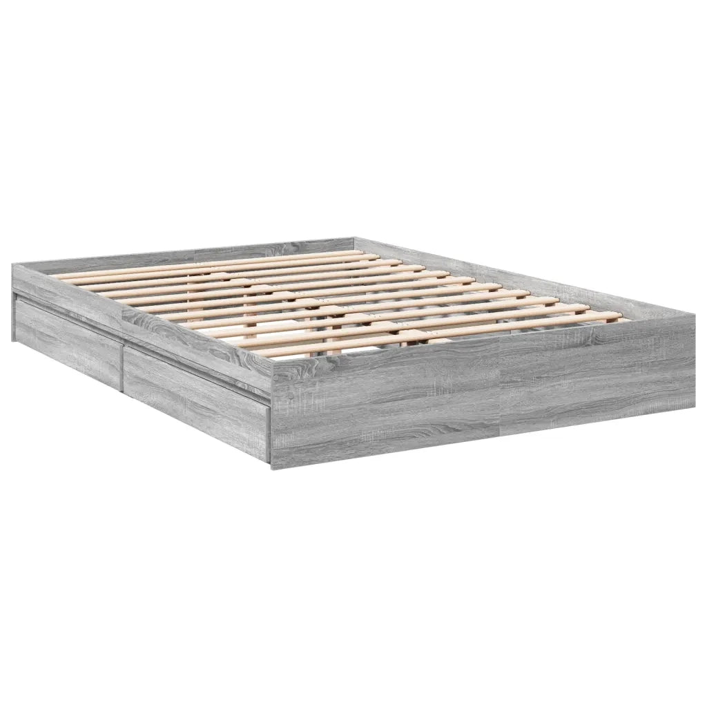 Letto matrimoniale | Letto per adulti | Giroletto Cassetti Grigio Sonoma 150x200 cm Legno Multistrato