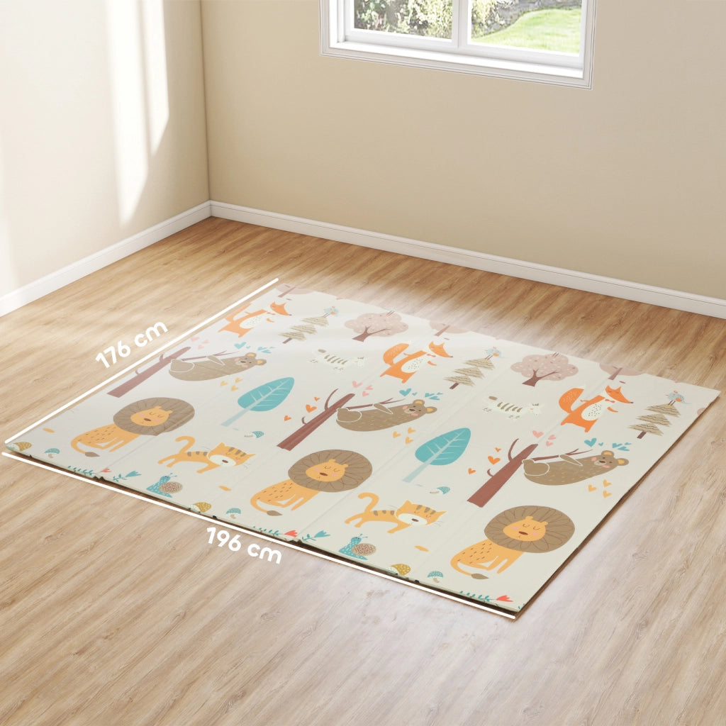 Tappeto per Bambini 0-6 Anni a Tema Bosco con Superficie Impermeabile in XPE Multicolore, 196x176x1.5 cm