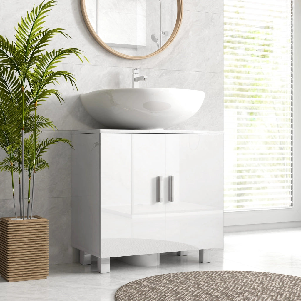 Mobiletto Sottolavabo con 2 Ante e 2 Ripiani ¨C zephmum ¨C Bianco 60x35x60 cm