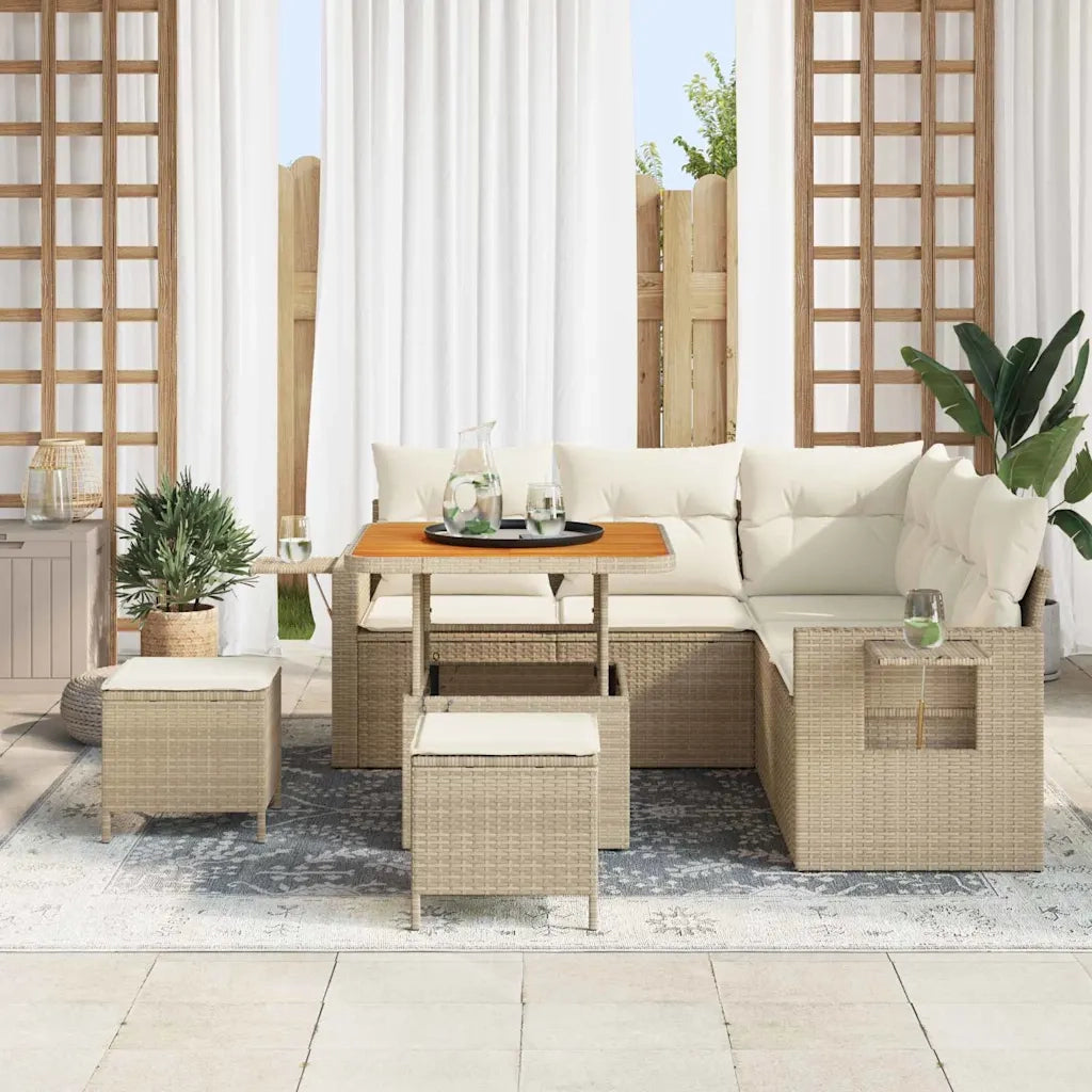 Set Divano da Giardino 9 pcs Beige e Crema polyrattan