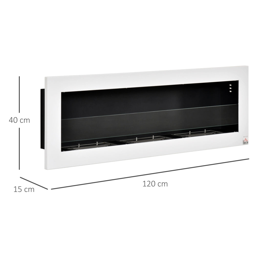 Caminetto a bioetanolo murale 3 bruciatori ¨C Minimal ¨C 120x15x40 cm acciaio inox bianco