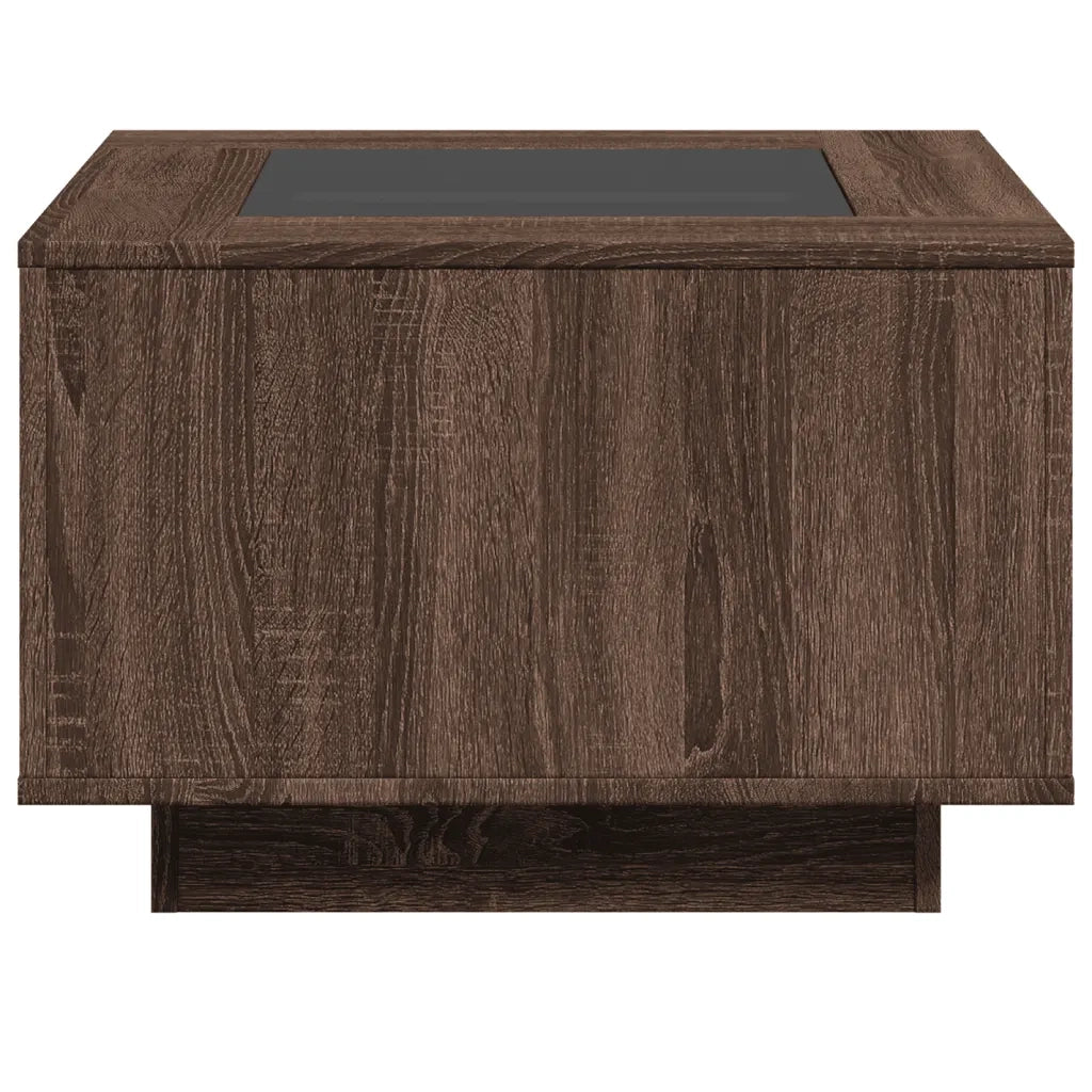 Tavolino Salotto con LED-Tavolino da soggiorno-Tavolo Rovere Marrone 60x60x40 cm Multistrato