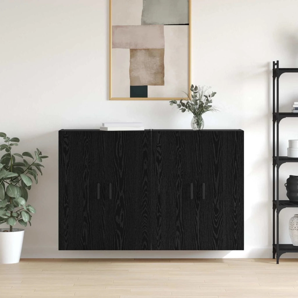 Armadietto a Muro | Mobiletto a muro 2 pz Rovere Nero 69,5 x 34 x 90 cm