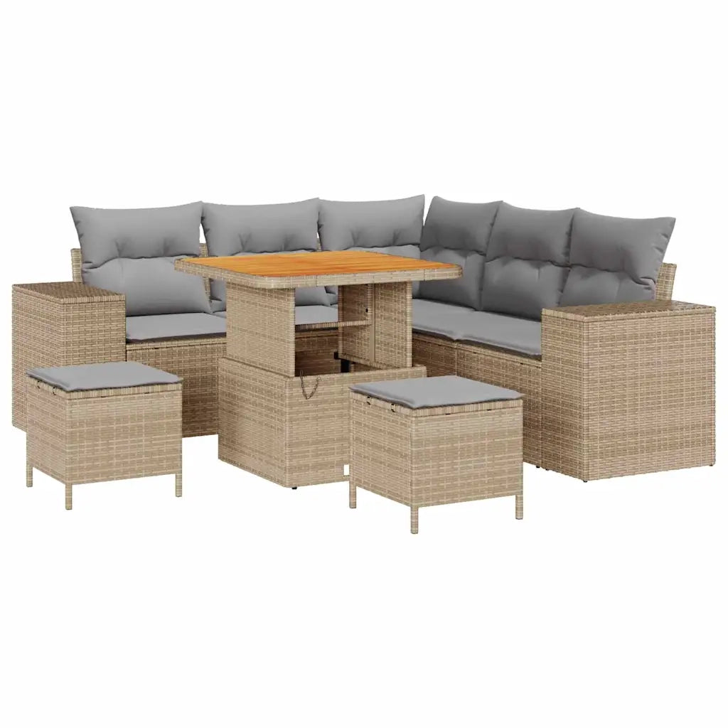 Set Divano da Giardino con cuscino 8 pcs Beige e Grigio Chiaro