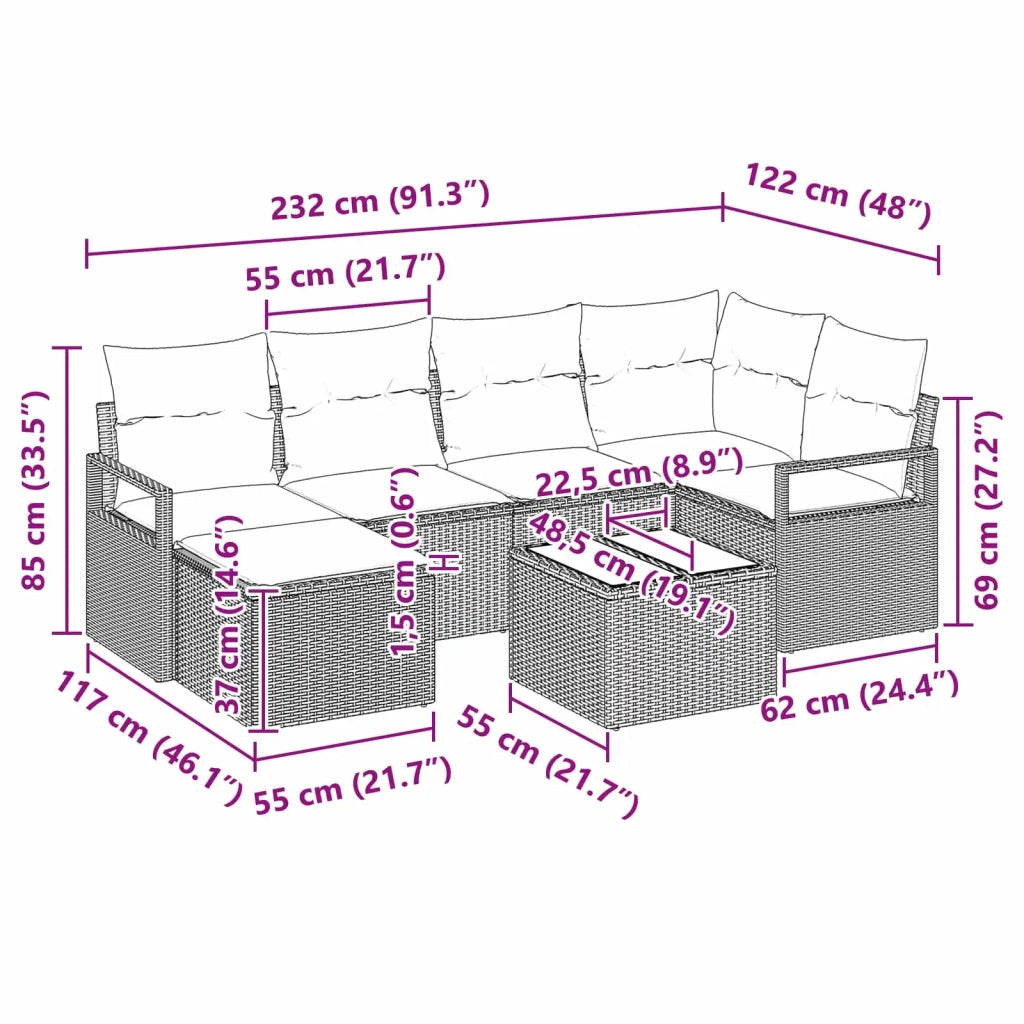 Set di divani con cuscino 7 pcs Nero polyrattan 3346466