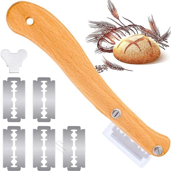 Impastatrice con Manico in Legno - Set di 5 Spiedi da Biscotti - Spiedo per Pane - Spiedo per Impasto - Copertura Protettiva in Plastica - Facile da Pulire - Spiedo per Pane