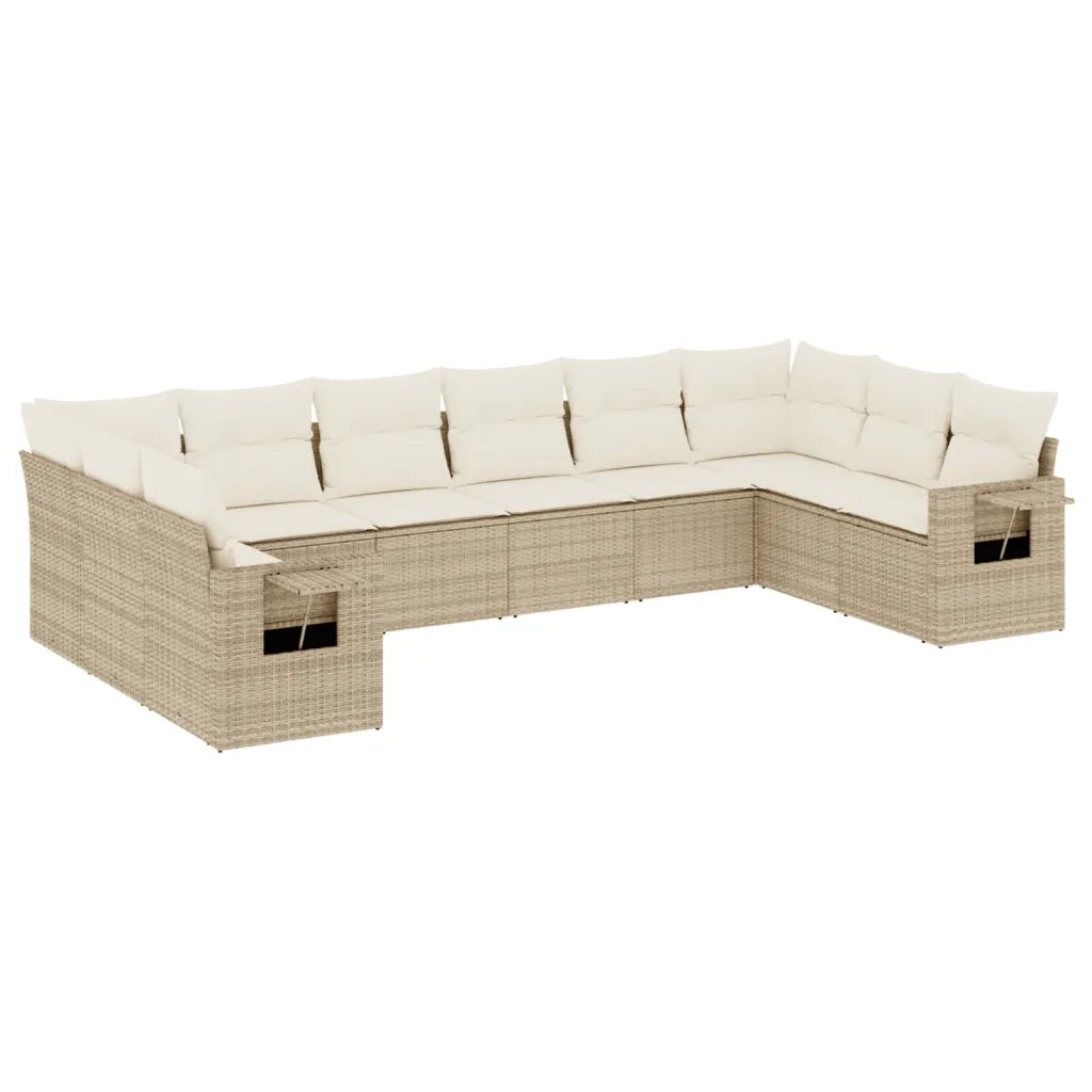 Set Divano da Giardino 10 pz con Cuscini Beige in Polyrattan