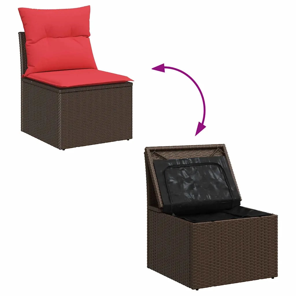 Set di divani con cuscino 5 pcs Marrone e Rosso polyrattan 3354673