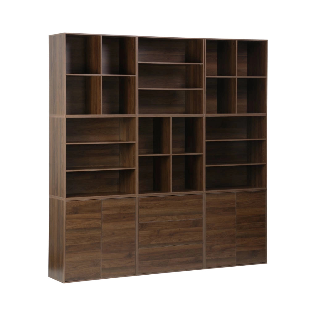 Libreria modulabile decorazione legno 9 elementi, noce