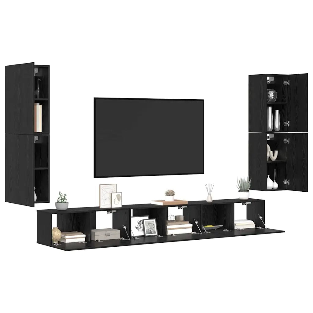 Mobile Porta TV 4 pz-Credenza per TV Rovere Nero Legno multistrato 217605
