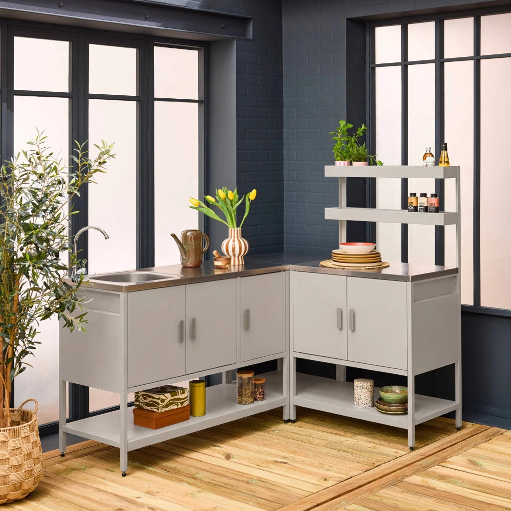Cucina da esterno, 3 moduli in acciaio inox, beige