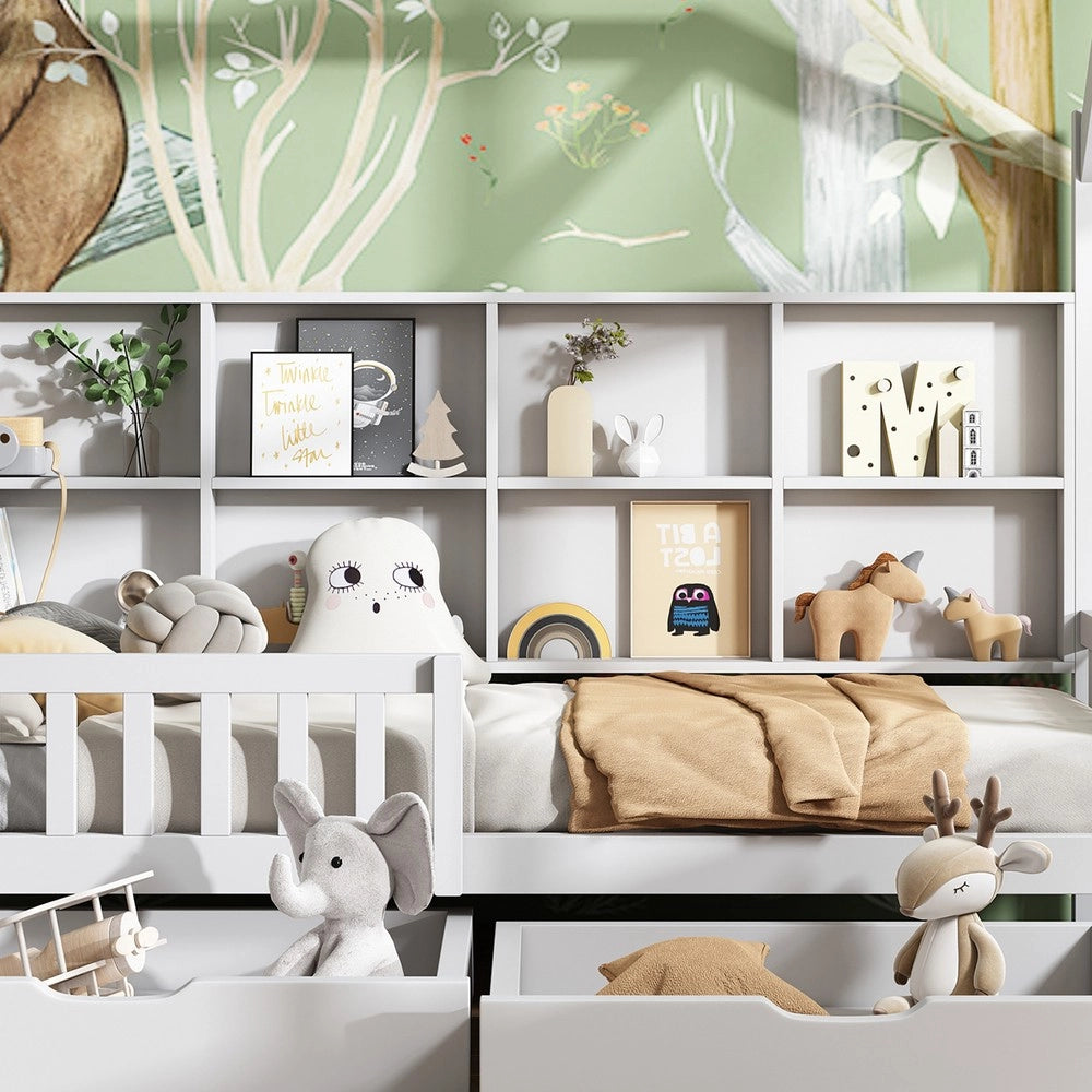 Letto Casetta Bambini con Cassetti e Libreria ¨C Xylo ¨C Bianco 90x200