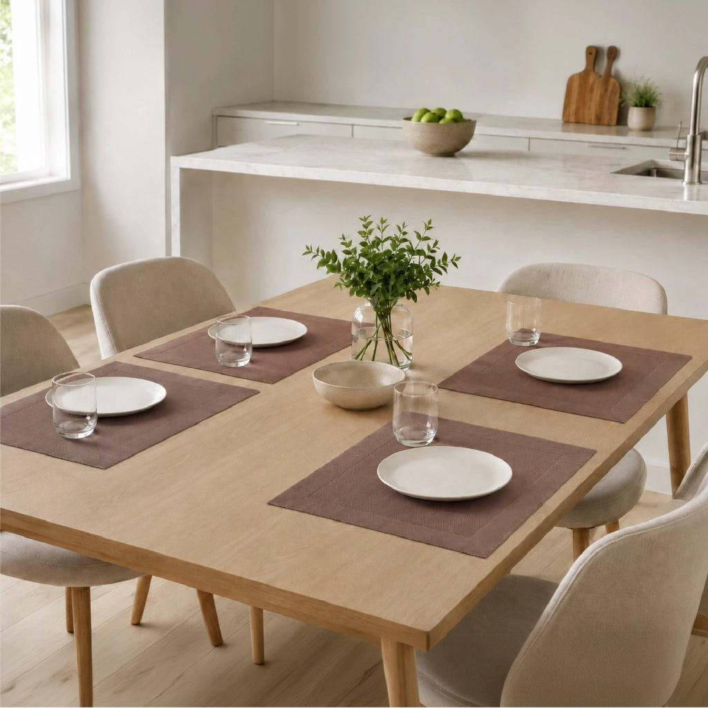 Set 4 Tovagliette Americane 45x30 cm in PVC Intrecciato, Lavabili e Riutilizzabili, Sottopiatto Rettangolare per Tavola Cucina e Sala da Pranzo  Marrone
