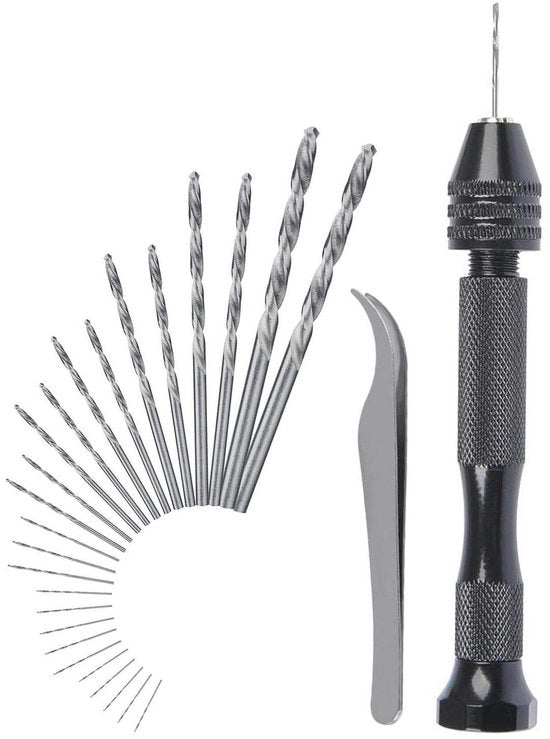 Set di attrezzi per la mano con mini-trapano e 25 pezzi di trapano a spirale