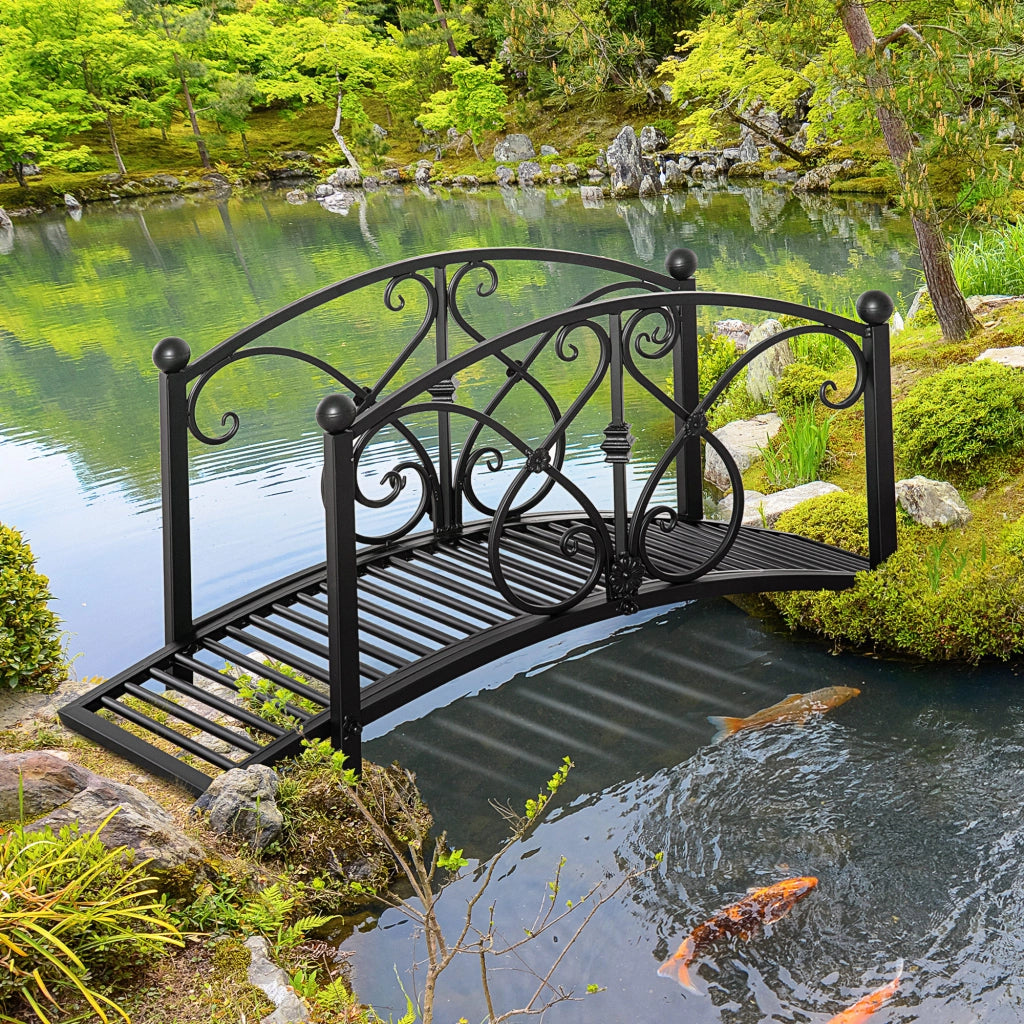 Ponte da giardino decorativo ¨C Xylo ¨C metallo nero con ringhiere laterali 102x48x49 cm