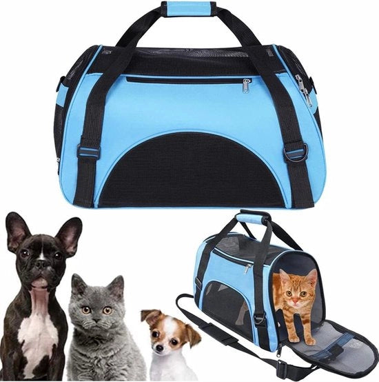 Portaoggetti per piccoli cani e gatti - scatola di trasporto idropatica con finestra a rete - blu - valigia per animali domestici