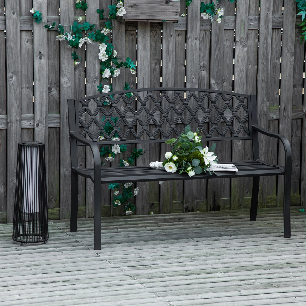 Panchina da Giardino 2 Posti ¨C Xylo ¨C Acciaio e Ghisa Nero 128x58.5x89cm