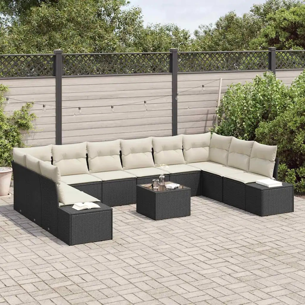 Set Divano da Giardino 10 pcs Nero e Crema Polyrattan 3355916