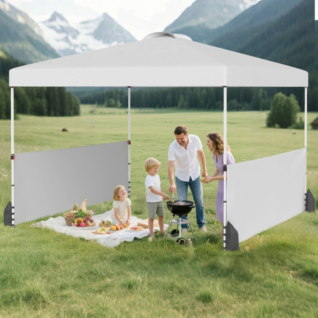 Tenda a baldacchino con 2 pareti laterali, Riparo pieghevole portatile per esterno Bianco-Tende parasole