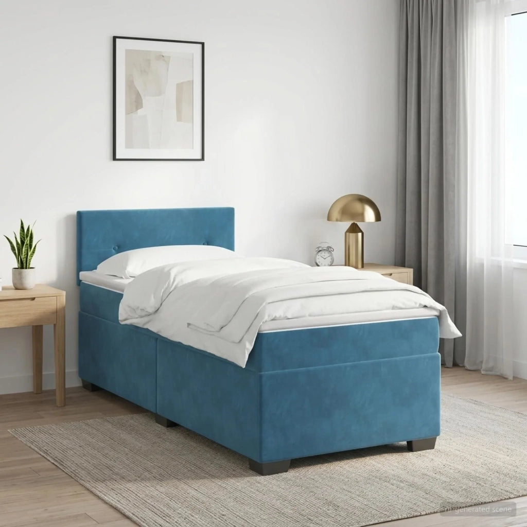 Letto con Box Spring, Materasso e LED Blu 90 x 200 cm Velluto 3452106