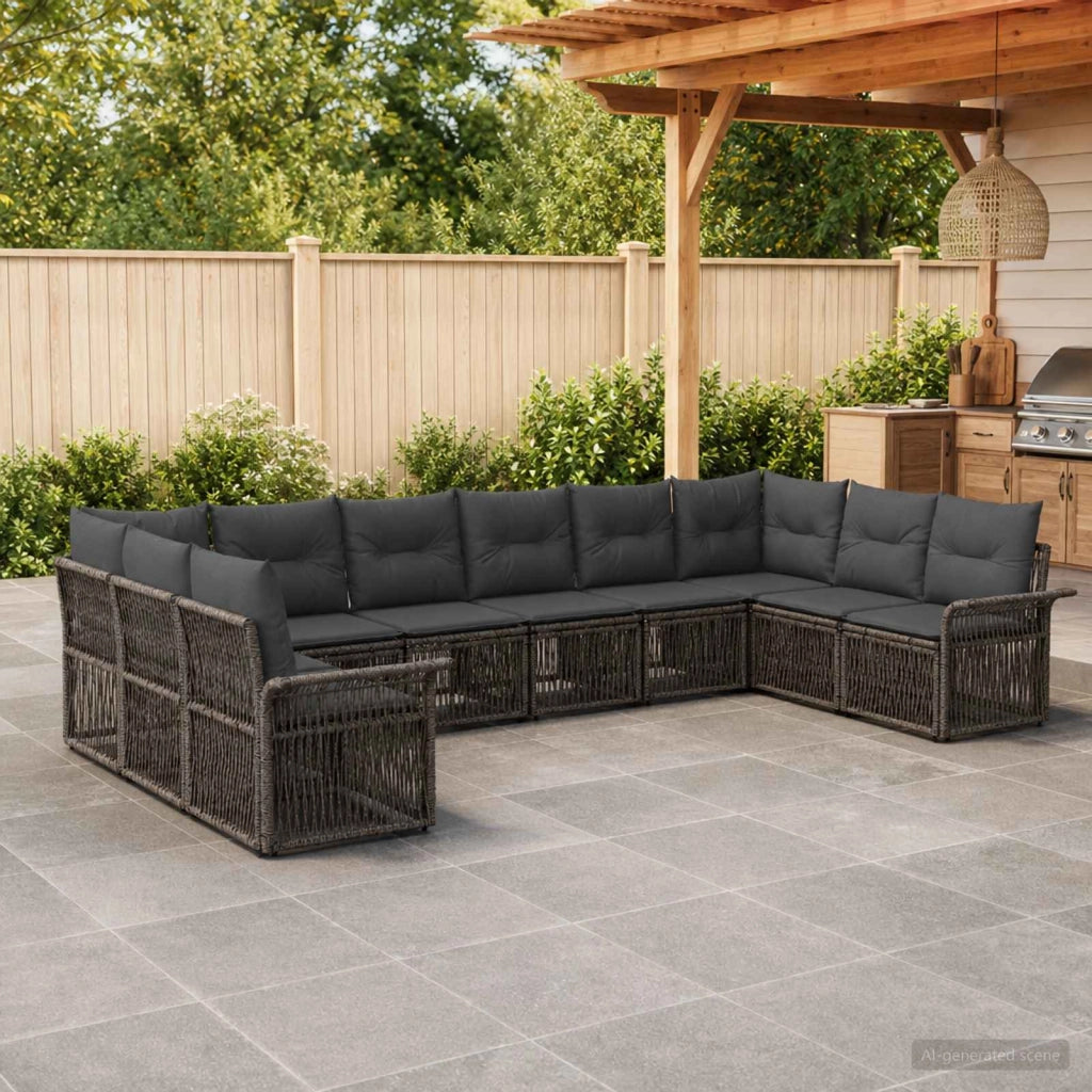 Set Divano da Giardino 10 pz Grigio polyrattan 3434939