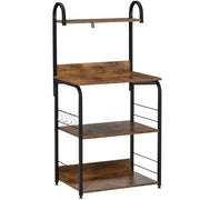 Mobiletto per Microonde, Scaffale da Cucina a 4 Ripiani e 4 Ganci, Mobile Cucina in Acciaio e Legno 60x40x125cm, Marrone Rustico