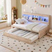DIVANO LETTO Estraibile 90x200 cm Natur con prese USB e luce ambientale