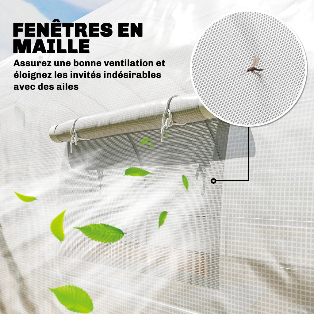 Serra tunnel giardino 24m2 con porte e finestre ¨C zephmum ¨C 295x798x199 cm bianco