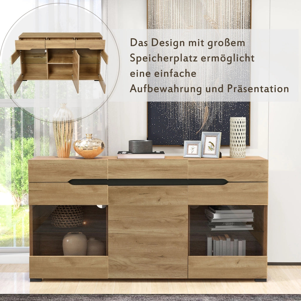 MADIA Set da 3 pezzi in rovere con LED, 3 cassetti