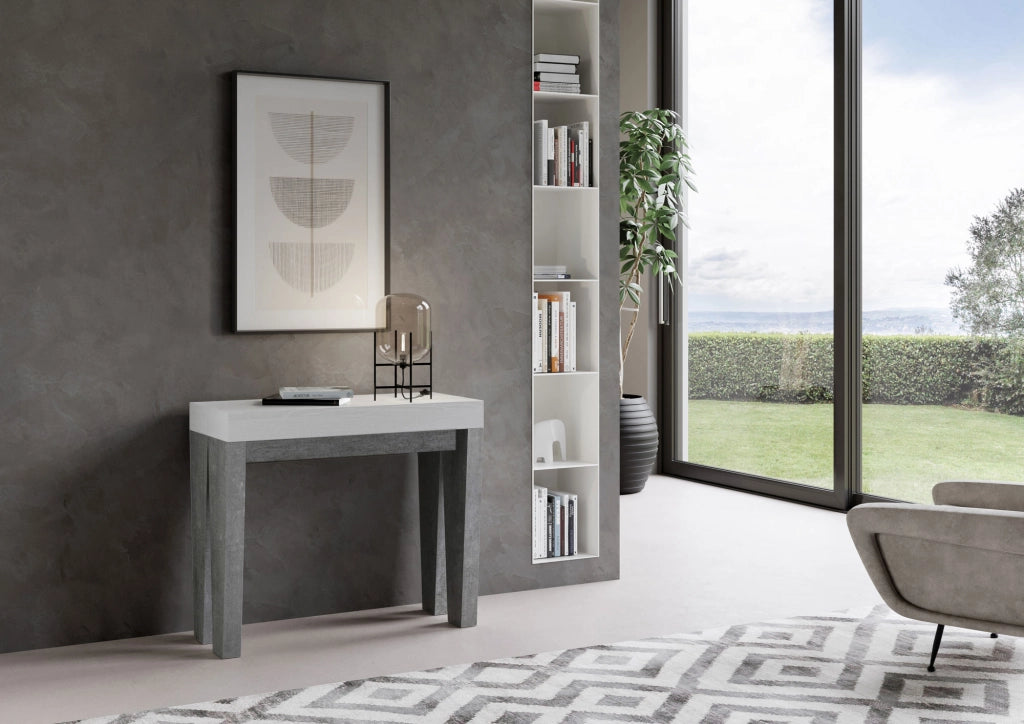 Consolle allungabile 90x40/196 cm SpimboX Mix Small piano Bianco Frassino - struttura Cemento