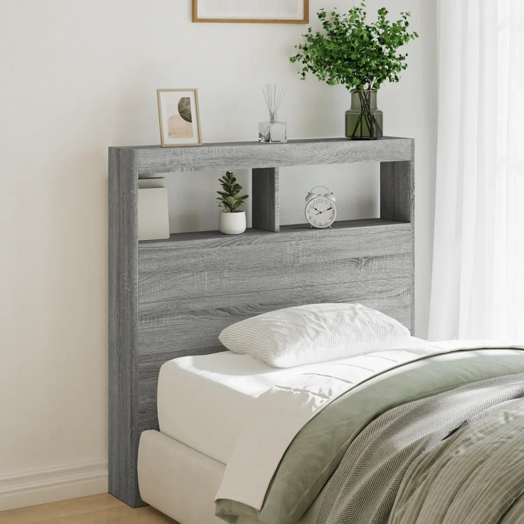 Testiera | Testata con Contenitore a LED Grigio Sonoma 100x17x102 cm