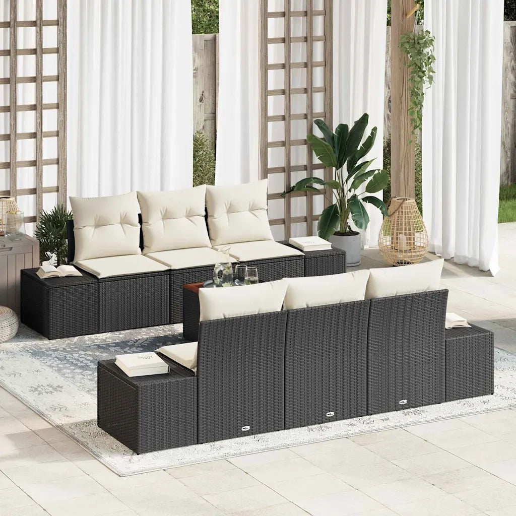Set Divano da Giardino con cuscino 7 pcs Nero polyrattan