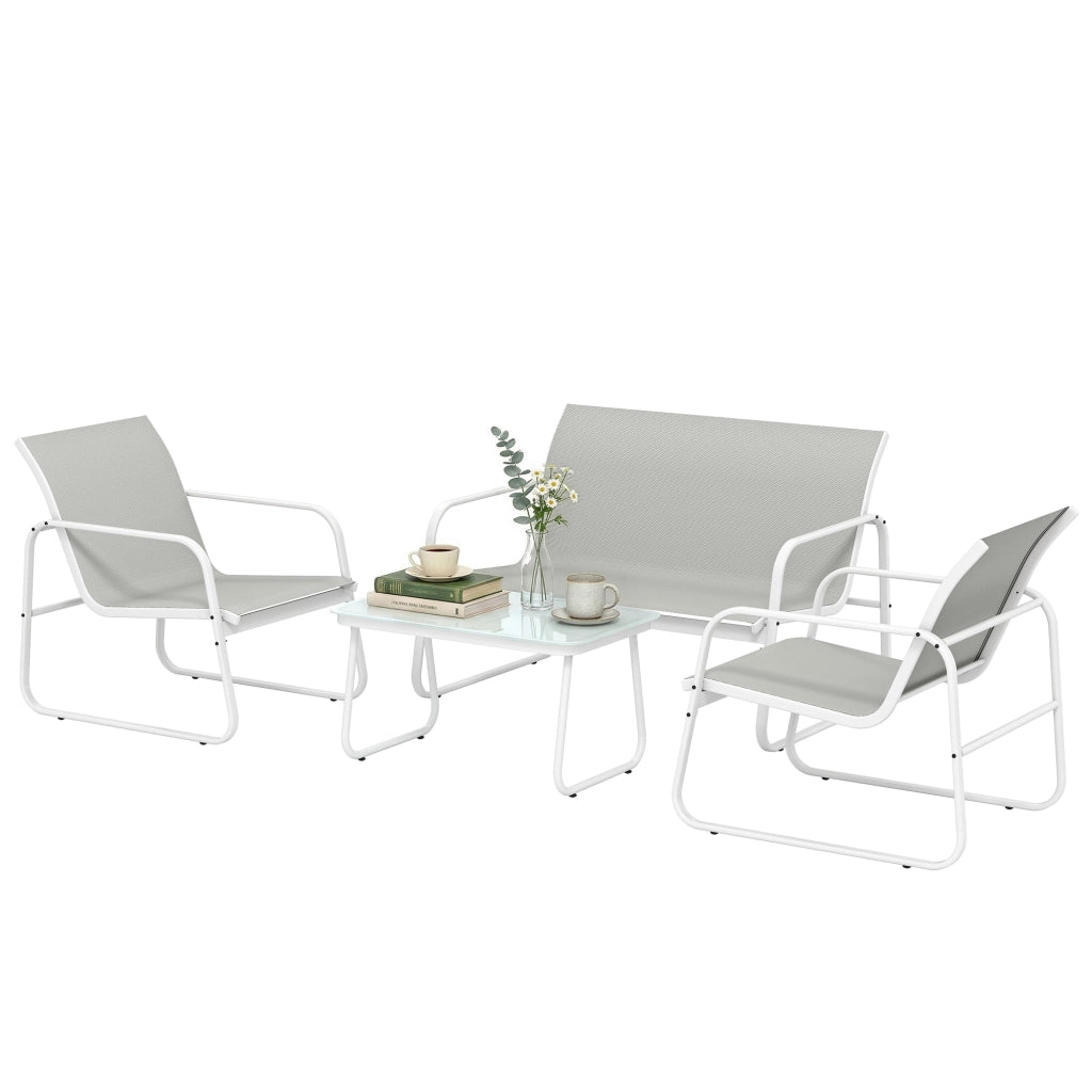 Set Giardino 4 Pezzi con Divano 2 Posti ¨C Minimal ¨C Tessuto Grigio Chiaro