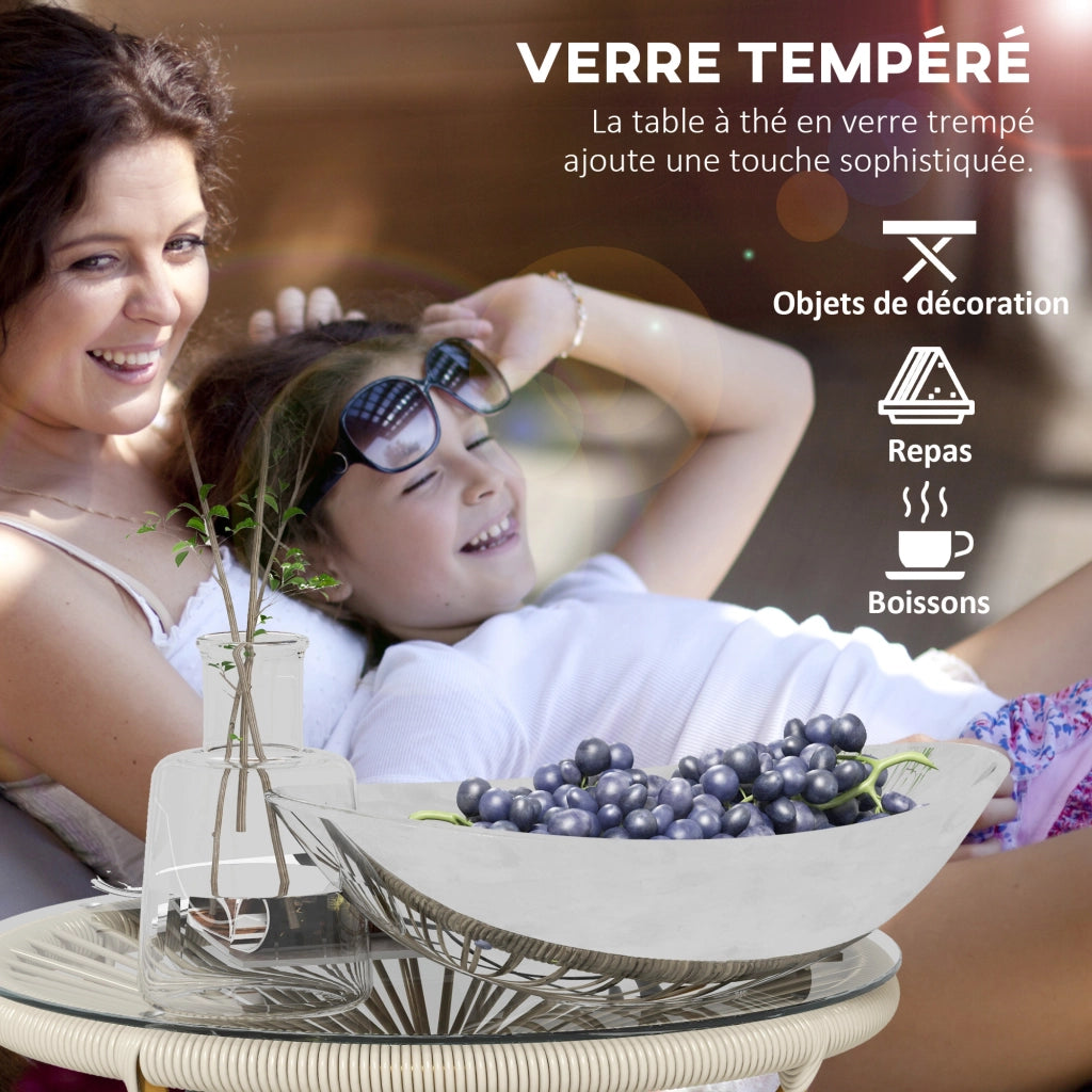 Tavolino da caff¨¨ rotondo giardino ¨C Xylo ¨C vetro temperato rattan crema ?50cm
