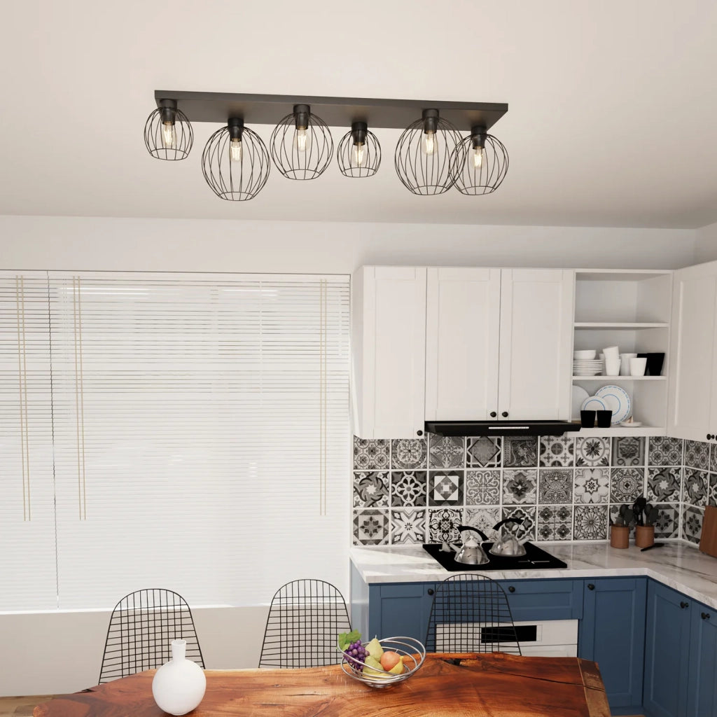 Plafoniera Minimal Industrial Geb 6 Luci Lineari Nera