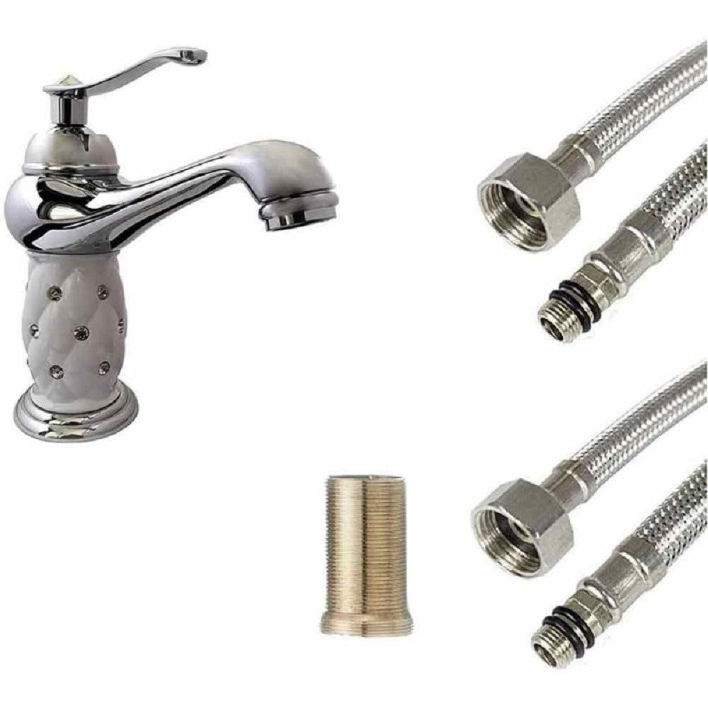 Trade Shop - Rubinetto Lavabo Brillantini Miscelatore Bagno Monoforo Argento 52155 Canna Bassa -