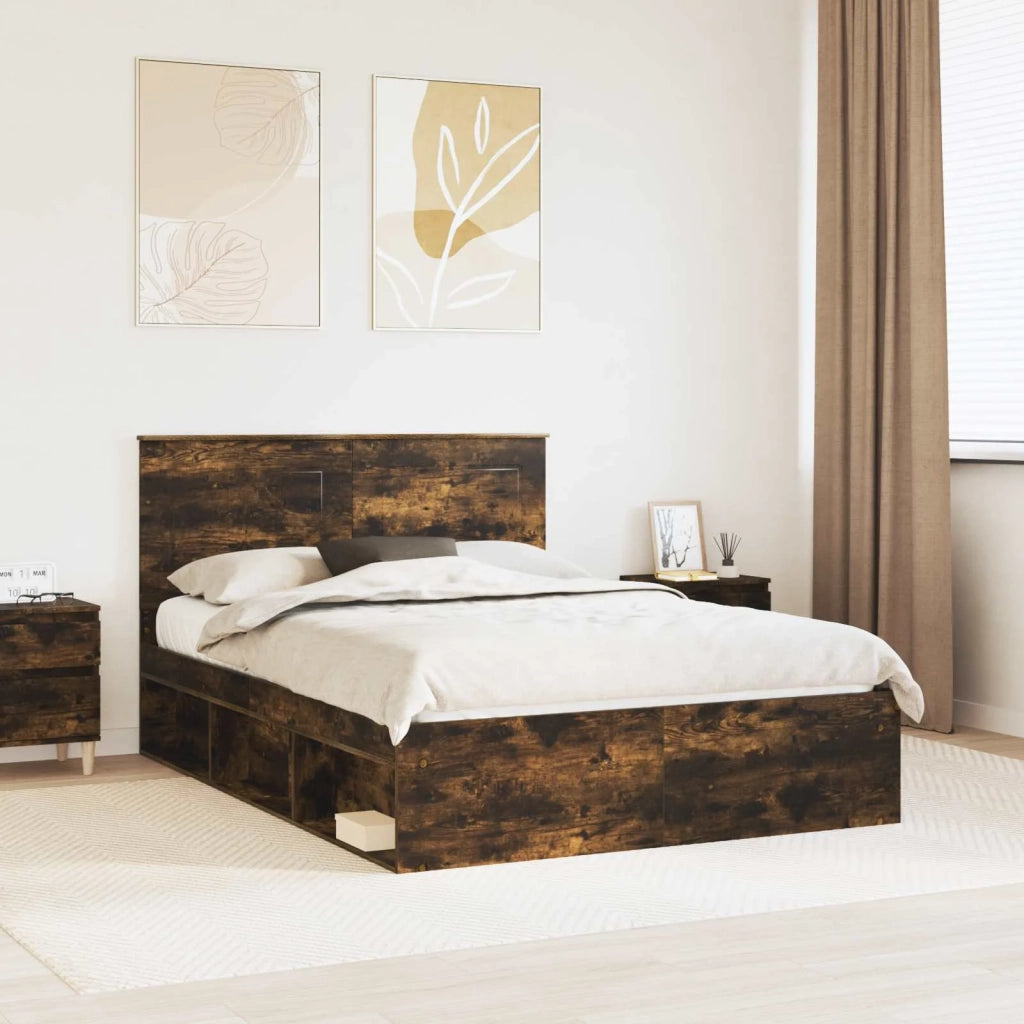 Letto matrimoniale | Letto per adulti | Struttura del letto Rovere fum¨¦ 140 x 200 cm Pino massello