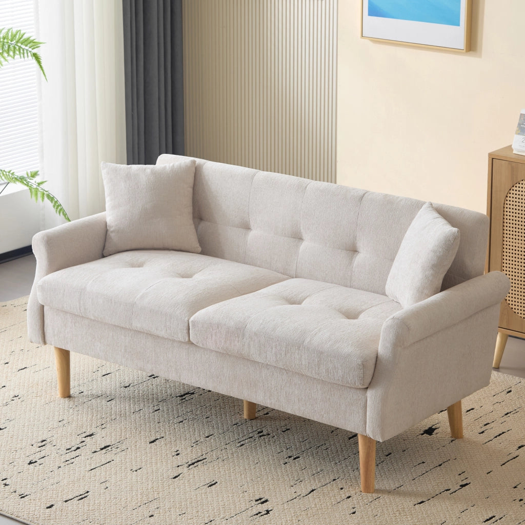 Divano 2 Posti in Tessuto Chenille con Cuscini Morbidi ¨C MINIMAL ¨C Grigio/Beige