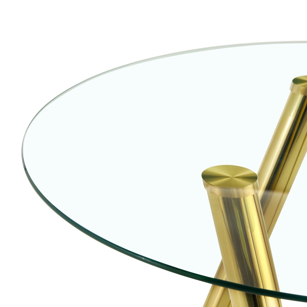 Tavolo da Pranzo Rotondo ¨C MINIMAL ¨C Vetro Temperato, Gambe in Metallo Oro, ?89 cm