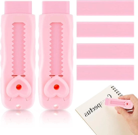 Penne gommate retrattili con meccanismo push-pull e 4 pennelli, colore rosa, per studenti, scuola, carta da lettera, scrittura, ufficio
