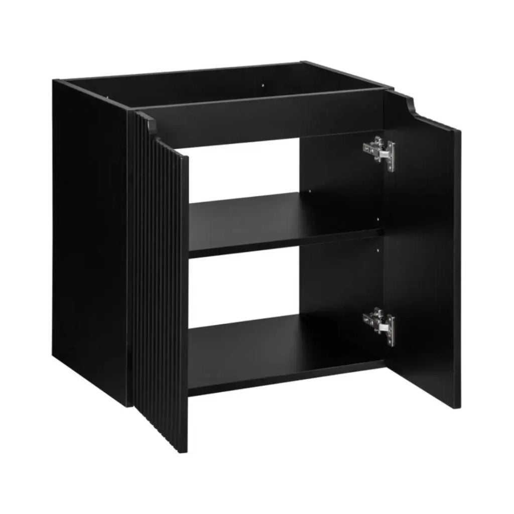 Set bagno sospeso VANO 60cm: mobile sottolavabo con ante a righe verticali + top per lavabo nero opaco