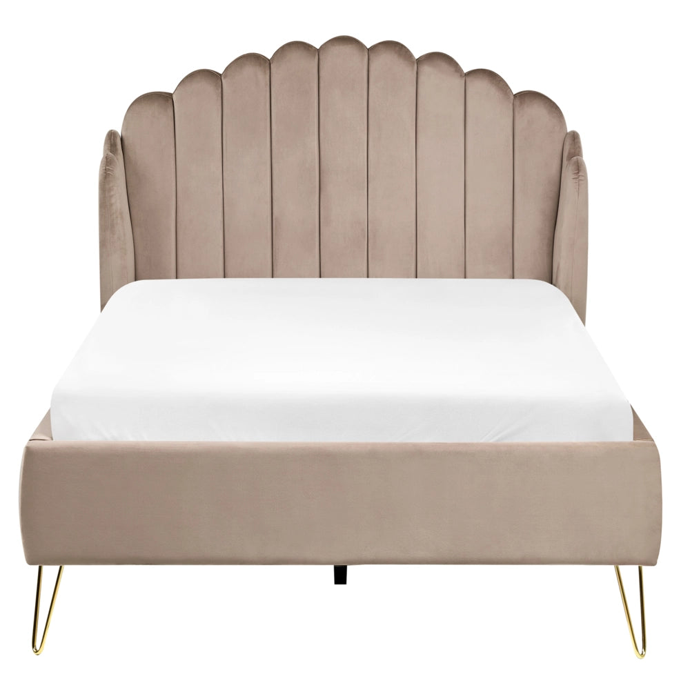 Letto matrimoniale con rete in velluto tortora 120 x 200 cm  gambe in metallo testata retro capitonné