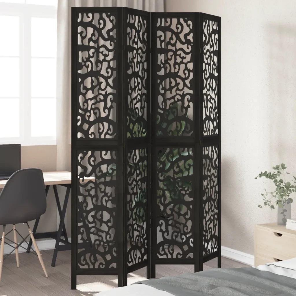 Divisorio Ambienti | Divider per stanze | Paravento 4 Pannelli Nero Legno Massello di Paulownia