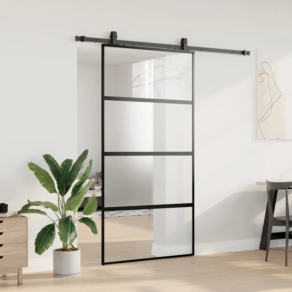 Porta Scorrevole Ferramenta Nera 102,5x205 cm Vetro Temperato 3375891