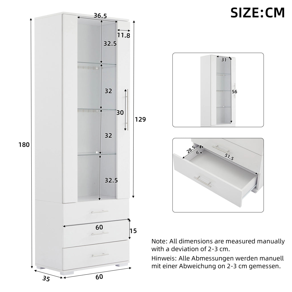 VETRINA Verticale 60x35x180 cm Bianca in MDF con LED