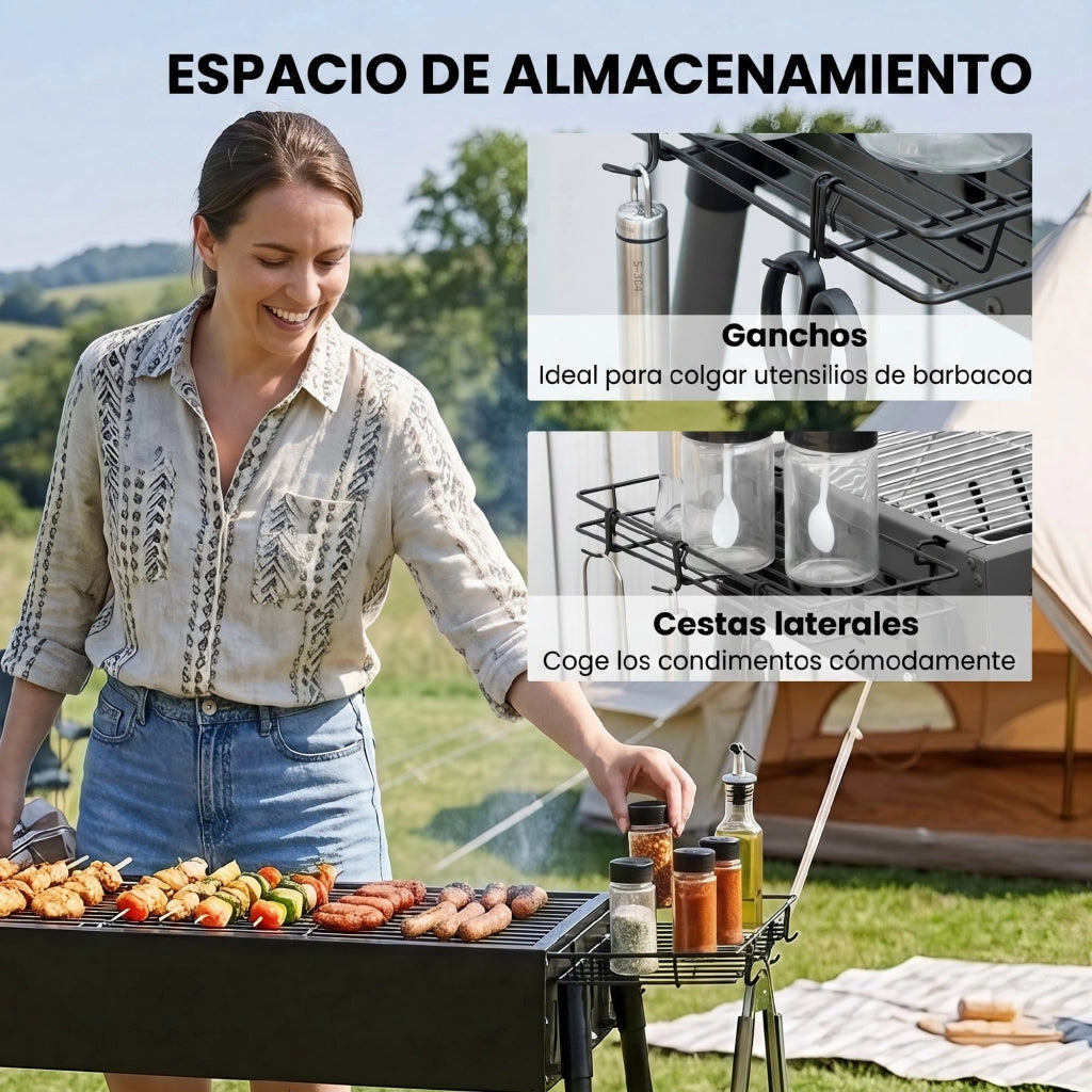 Barbecue Portatile a Carbone con 2 Griglie in Acciaio Inossidabile ¨C Minimal ¨C 94x39x70 cm Nero