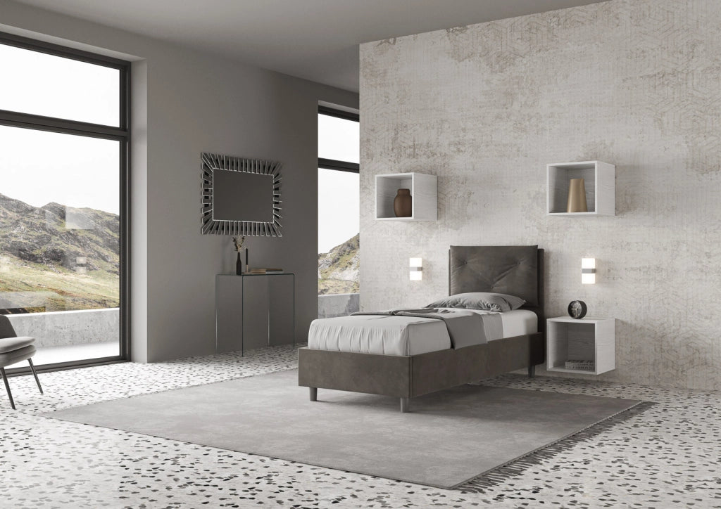 BS COM Letto singolo senza rete imbottito 90x190 microfibra grigio
