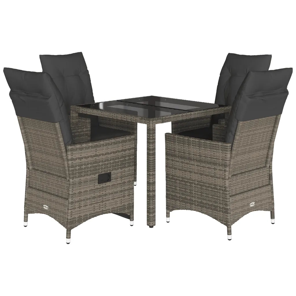Set da Pranzo da Giardino 5 pz con Cuscini in Polyrattan Grigio