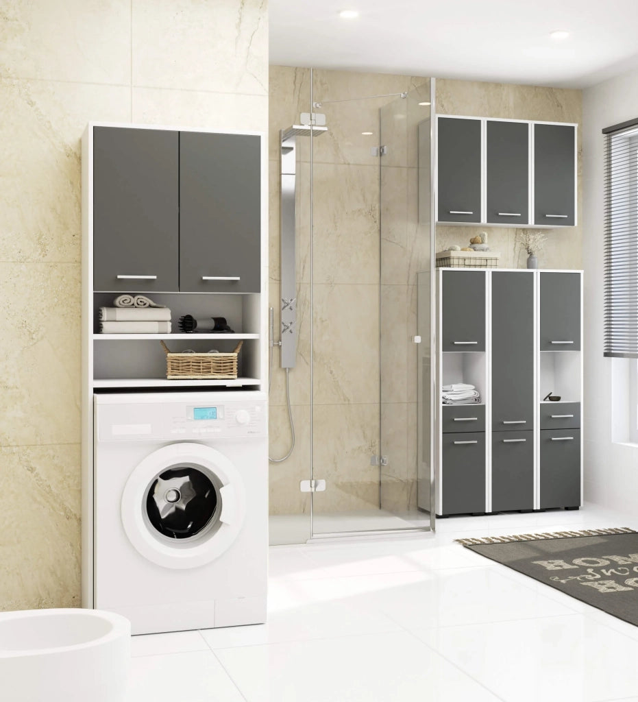 Colonna da bagno AKORD FIN per incasso di una lavatrice Bianca 64 cm 2 ante inserto frontale Grigio Grafite 64x30x180 cm
